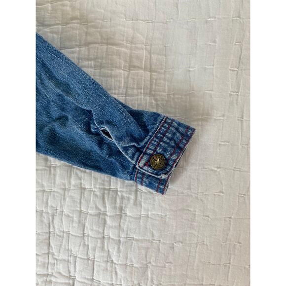 Osh Kosh B Gosh Dress Denim & Red Corduroy Rosebud Applique Ruffle Hem Size 4T - Picture 9 of 12